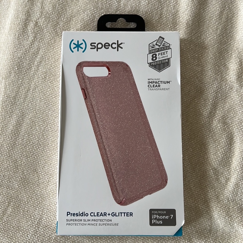 Speck Rose/ Soft Pink Presidio Clear + Glitter iPhone 7 Plus Case. Like new!